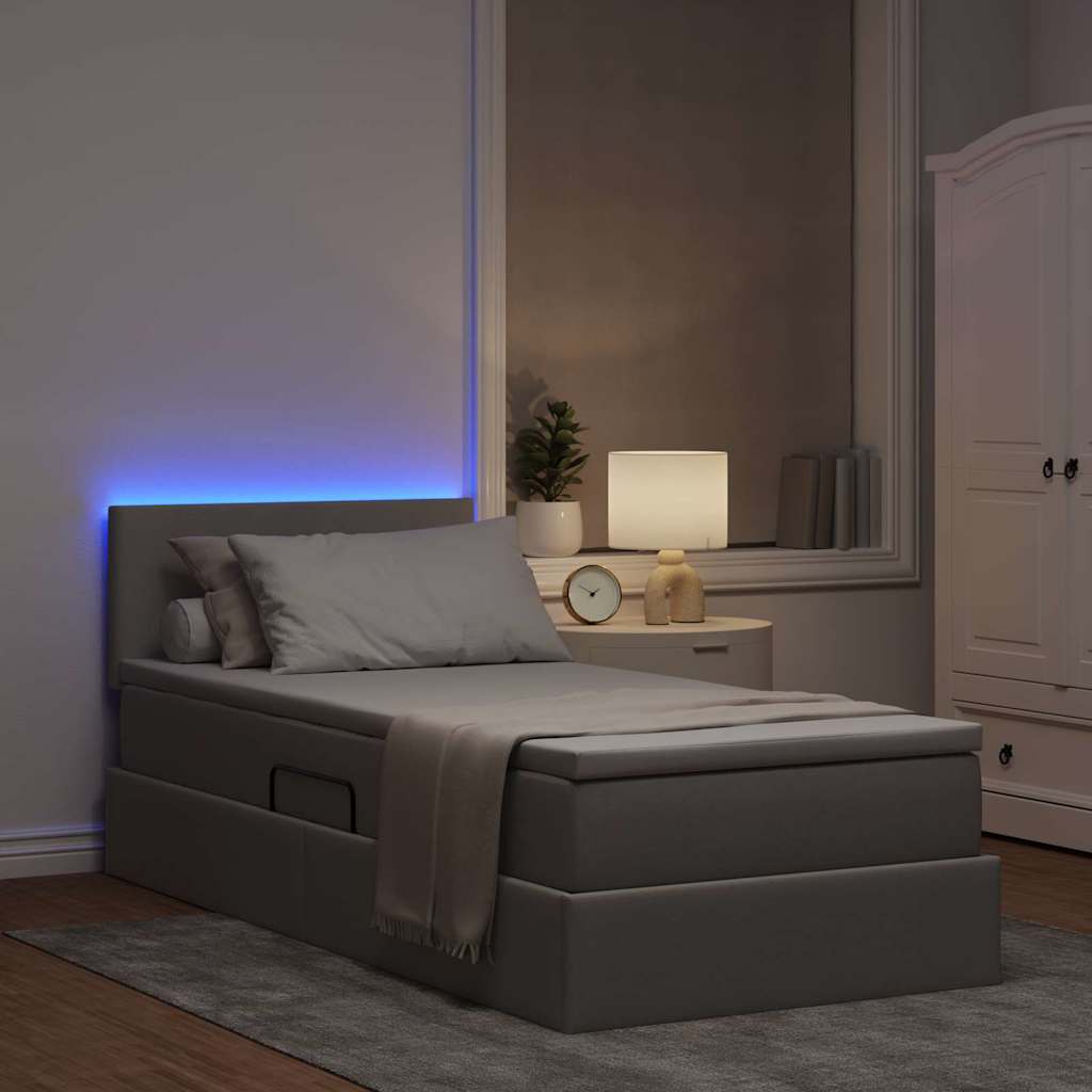 LED tárolós ágy matraccal Tópszínű 90 x 200 cm Szövet