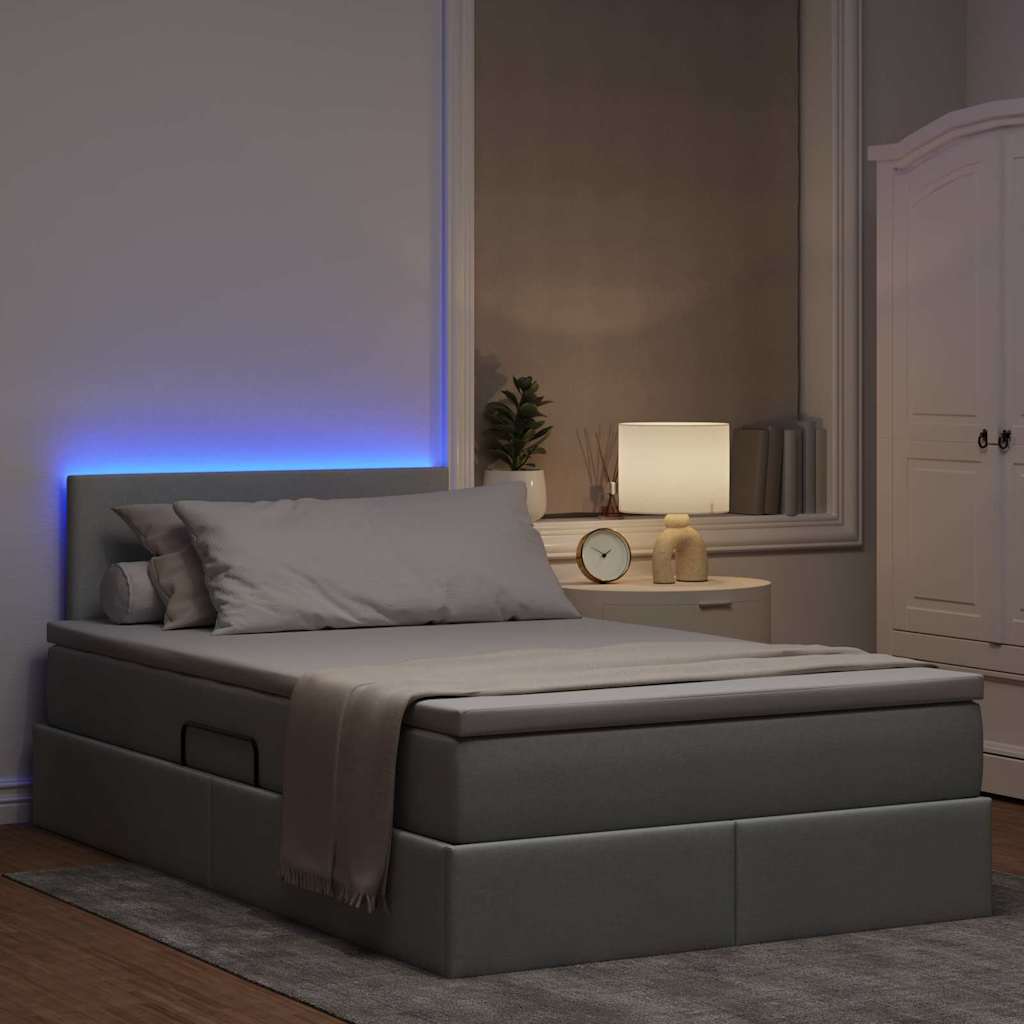 LED tárolós ágy matraccal Világosszürke 120 x 190 cm Szövet