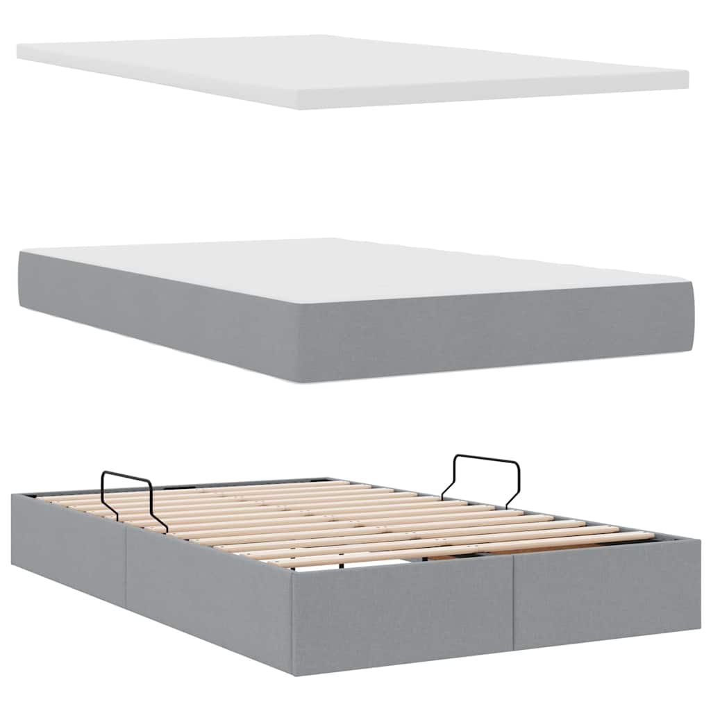 LED tárolós ágy matraccal Világosszürke 120 x 190 cm Szövet