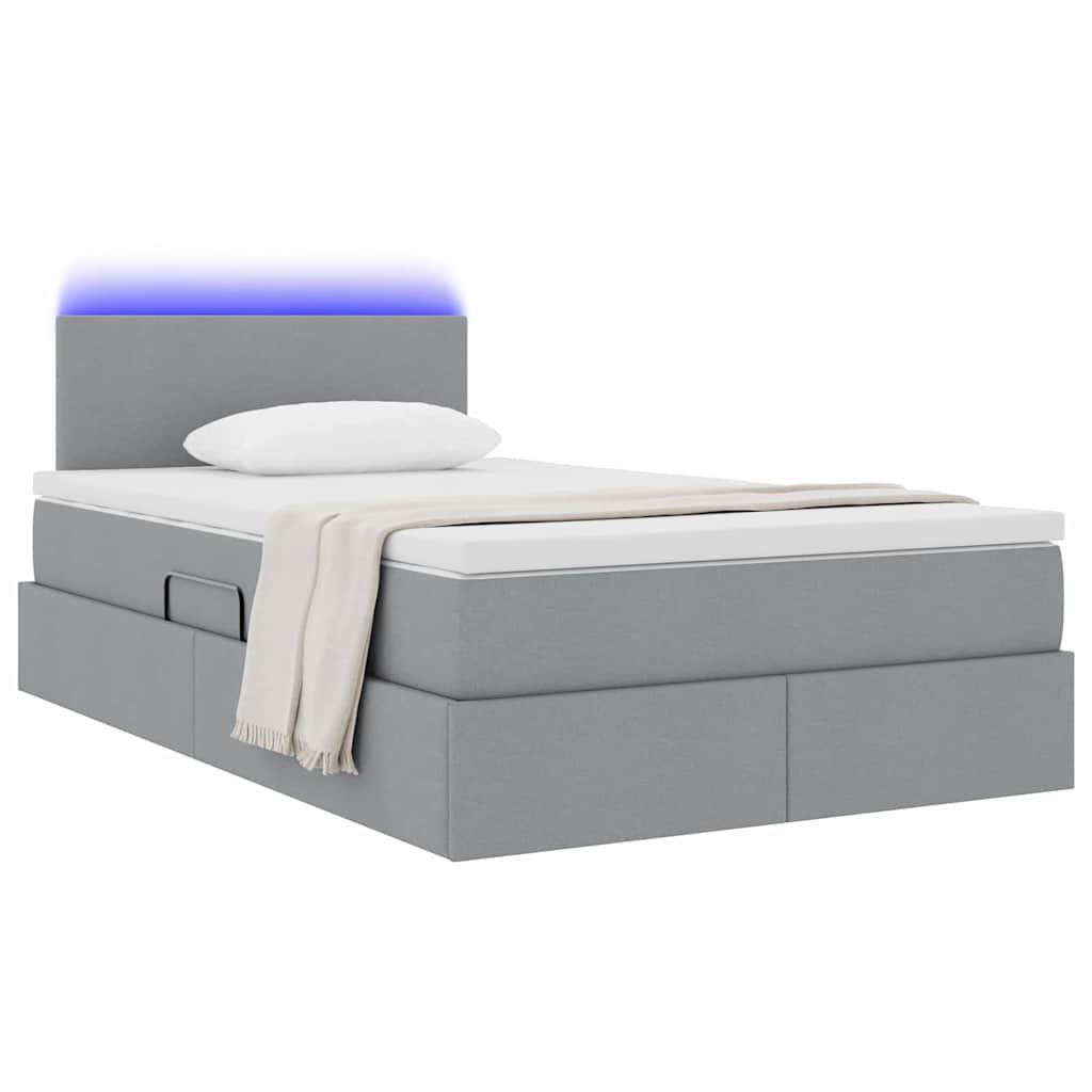 LED tárolós ágy matraccal Világosszürke 120 x 190 cm Szövet