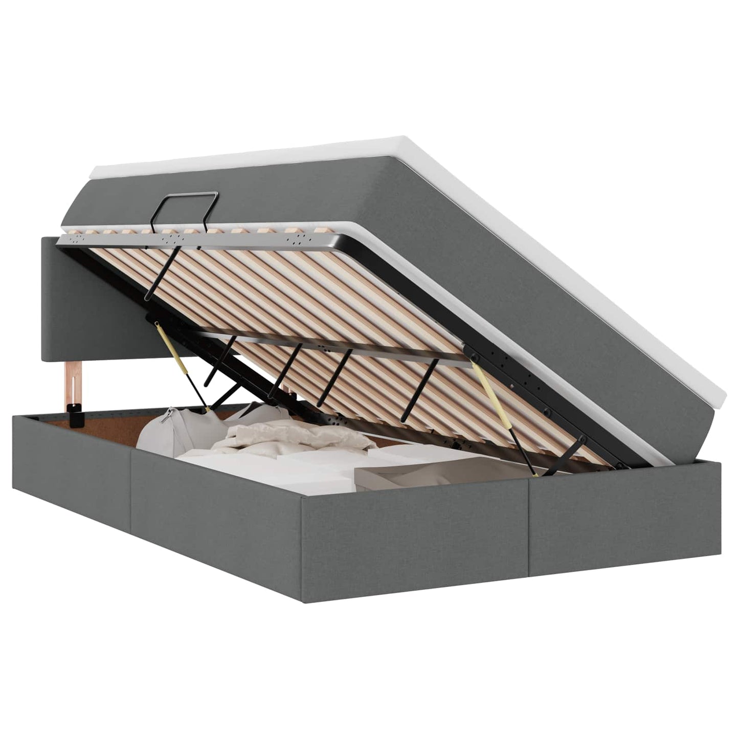 LED tárolós ágy matraccal Sötétszürke 120 x 190 cm Szövet