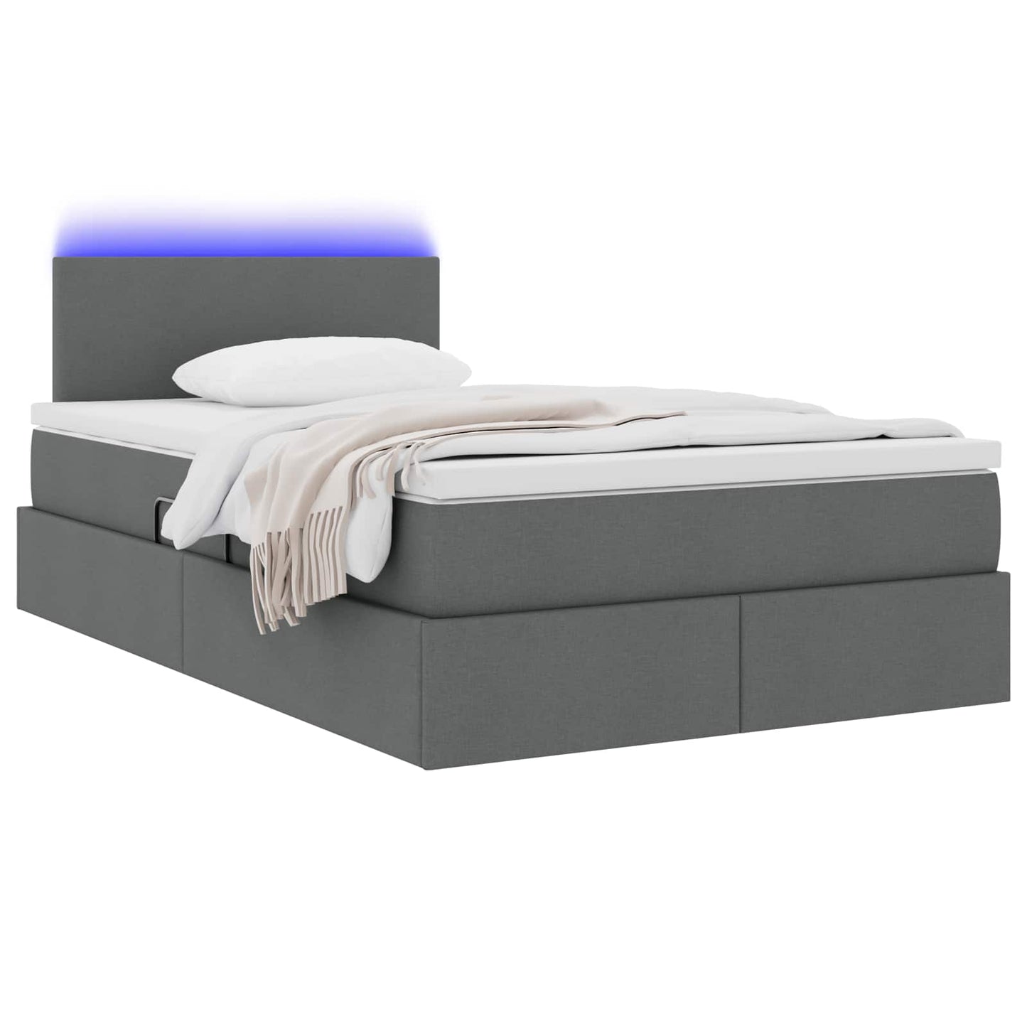 LED tárolós ágy matraccal Sötétszürke 120 x 190 cm Szövet