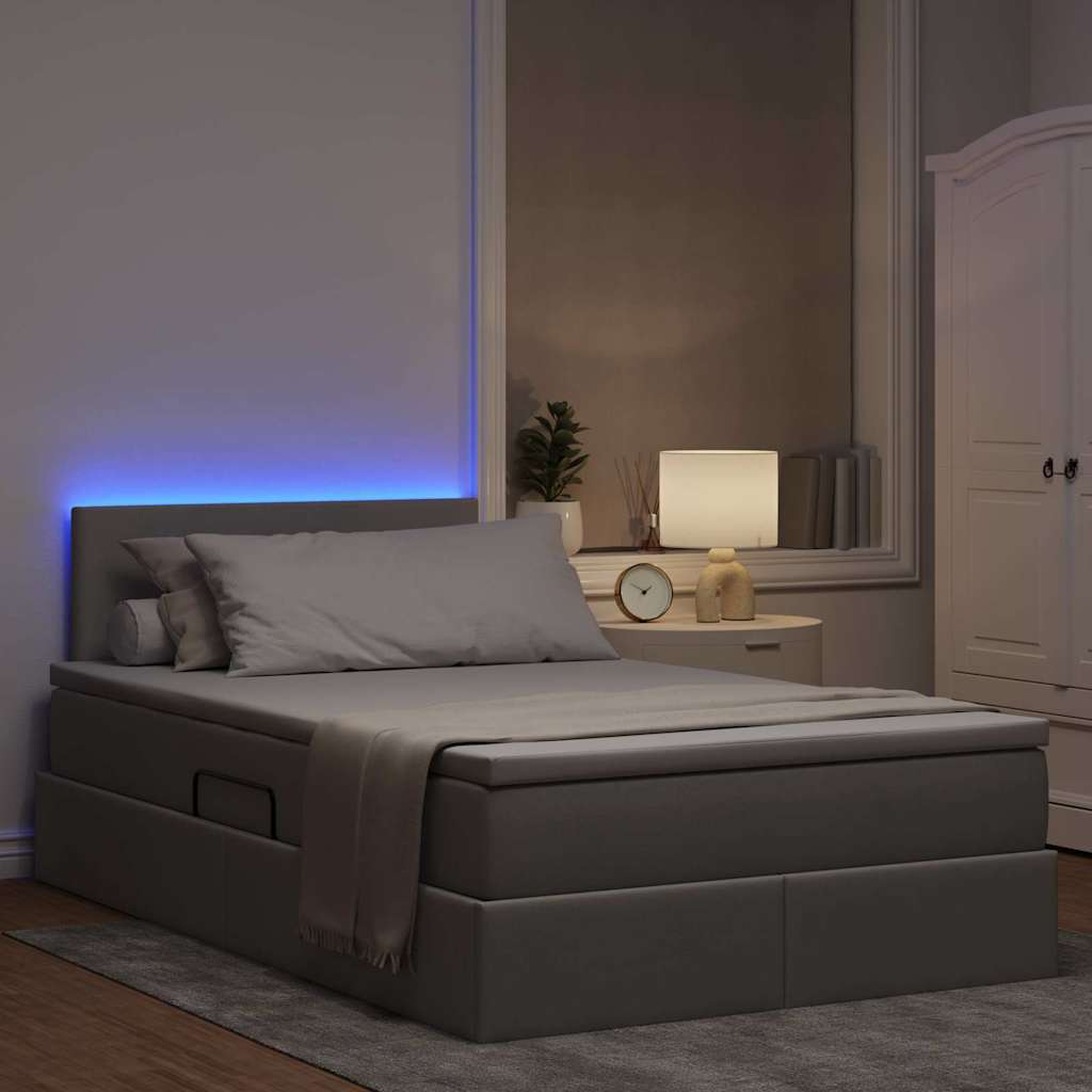 LED tárolós ágy matraccal Tópszínű 120 x 200 cm Szövet