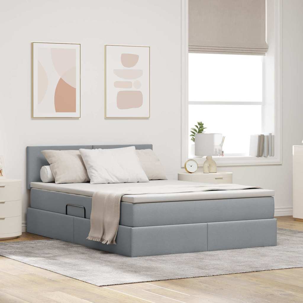 LED tárolós ágy matraccal Világosszürke 140 x 190 cm Szövet