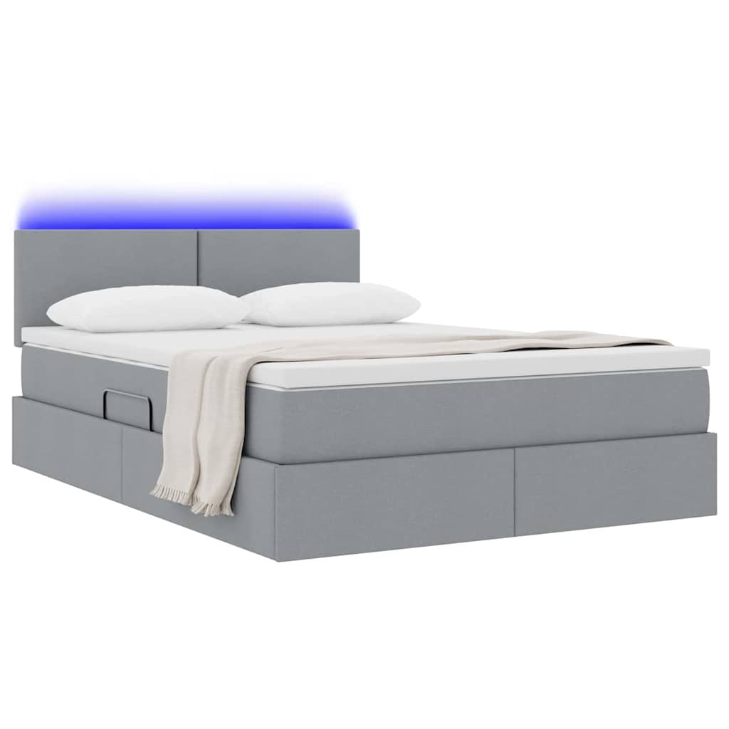 LED tárolós ágy matraccal Világosszürke 140 x 190 cm Szövet