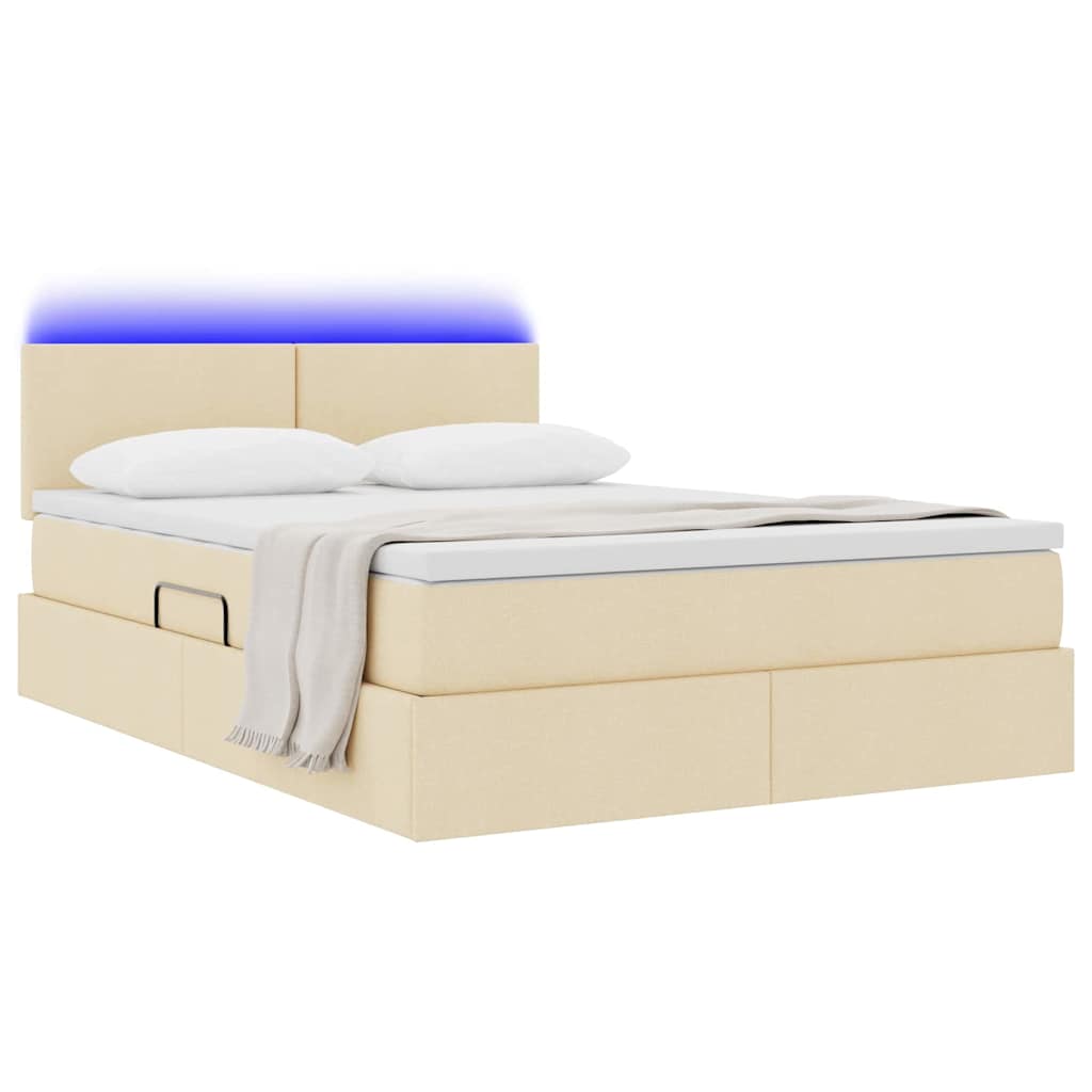 LED tárolós ágy matraccal Krém 140 x 190 cm Szövet