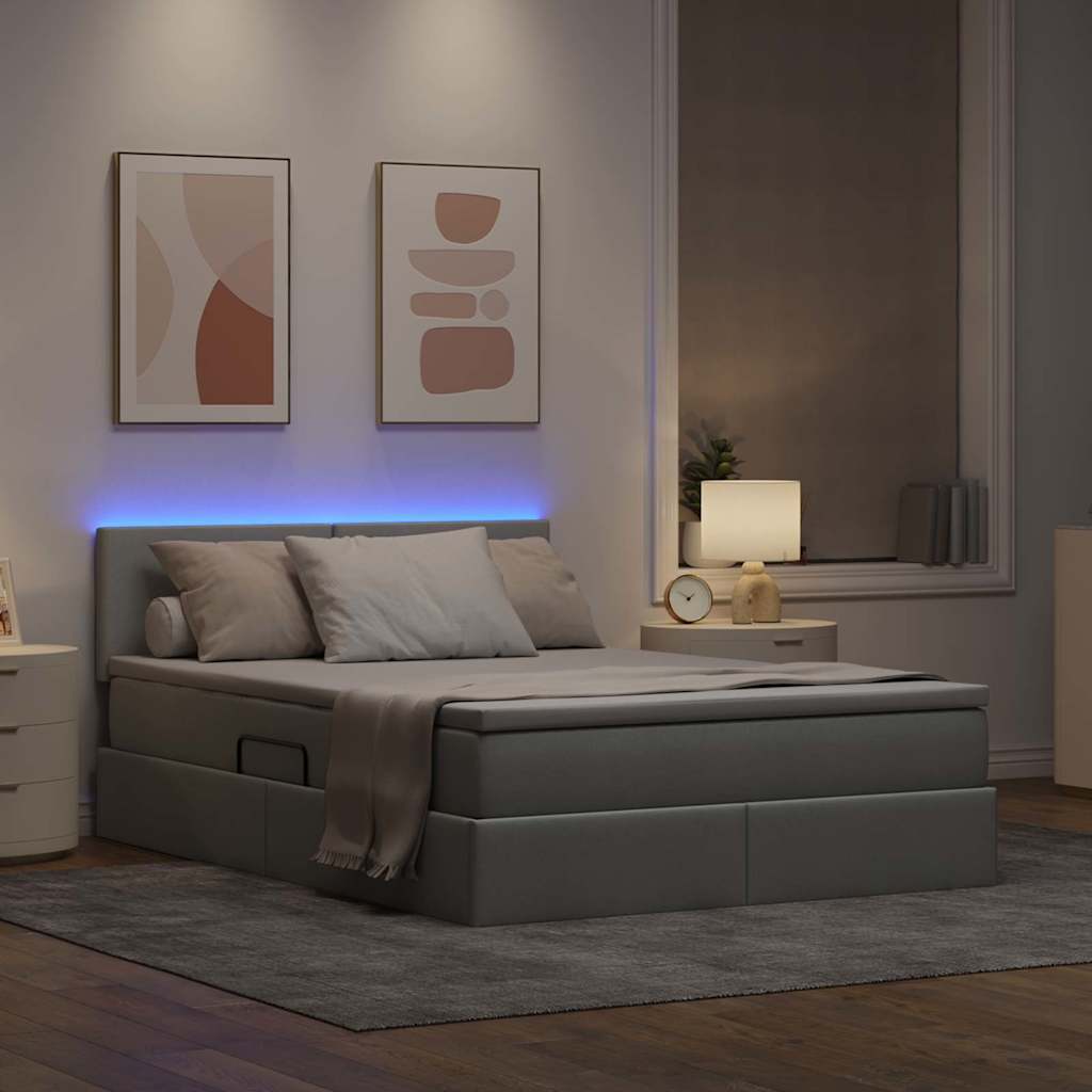 LED tárolós ágy matraccal Világosszürke 140 x 200 cm Szövet