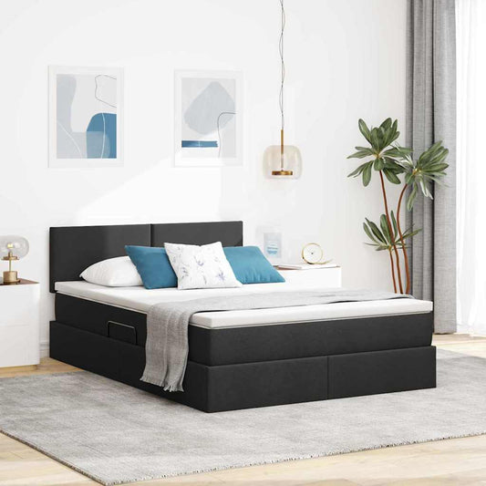 LED tárolós ágy matraccal Fekete 140 x 200 cm Szövet