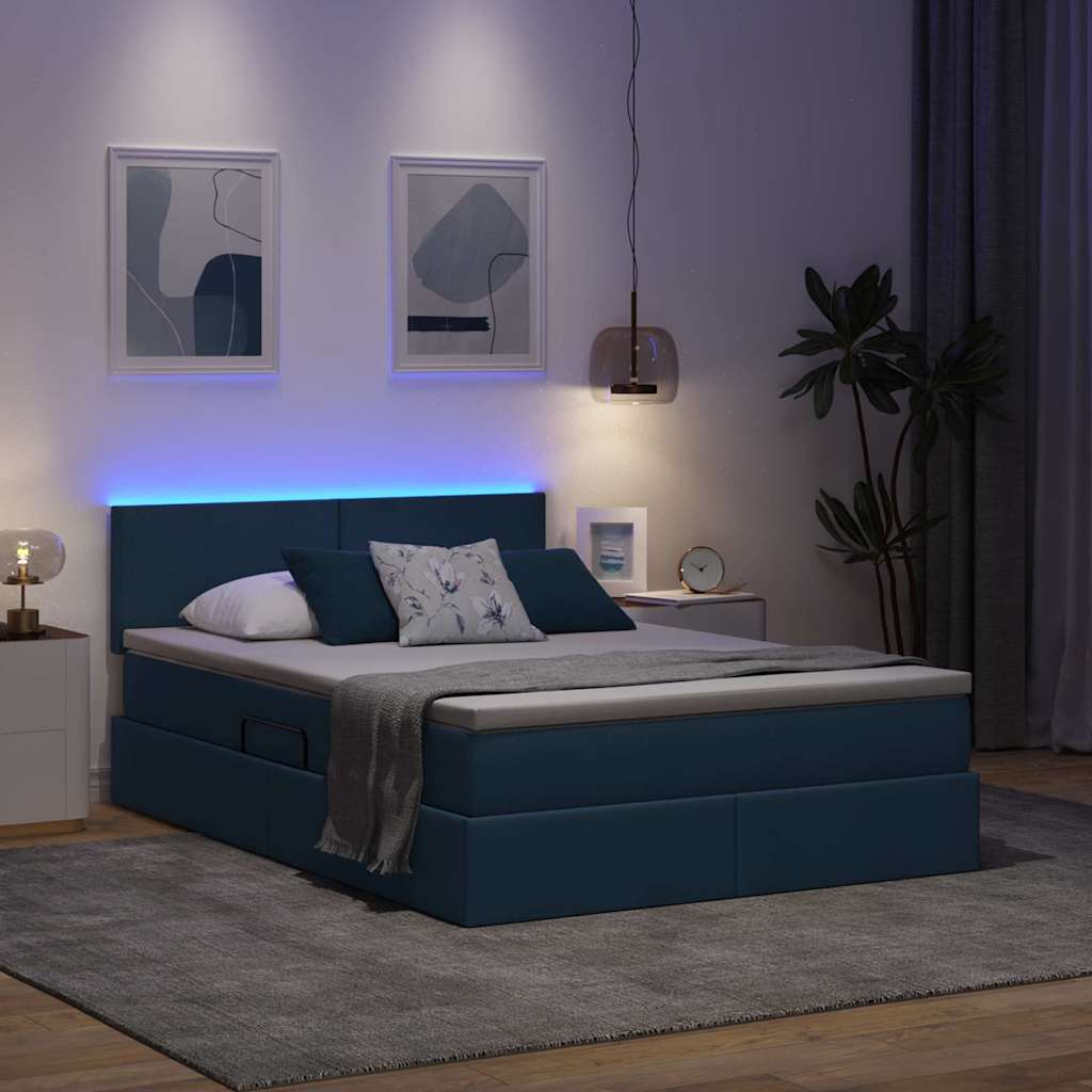LED tárolós ágy matraccal Kék 140 x 200 cm Szövet