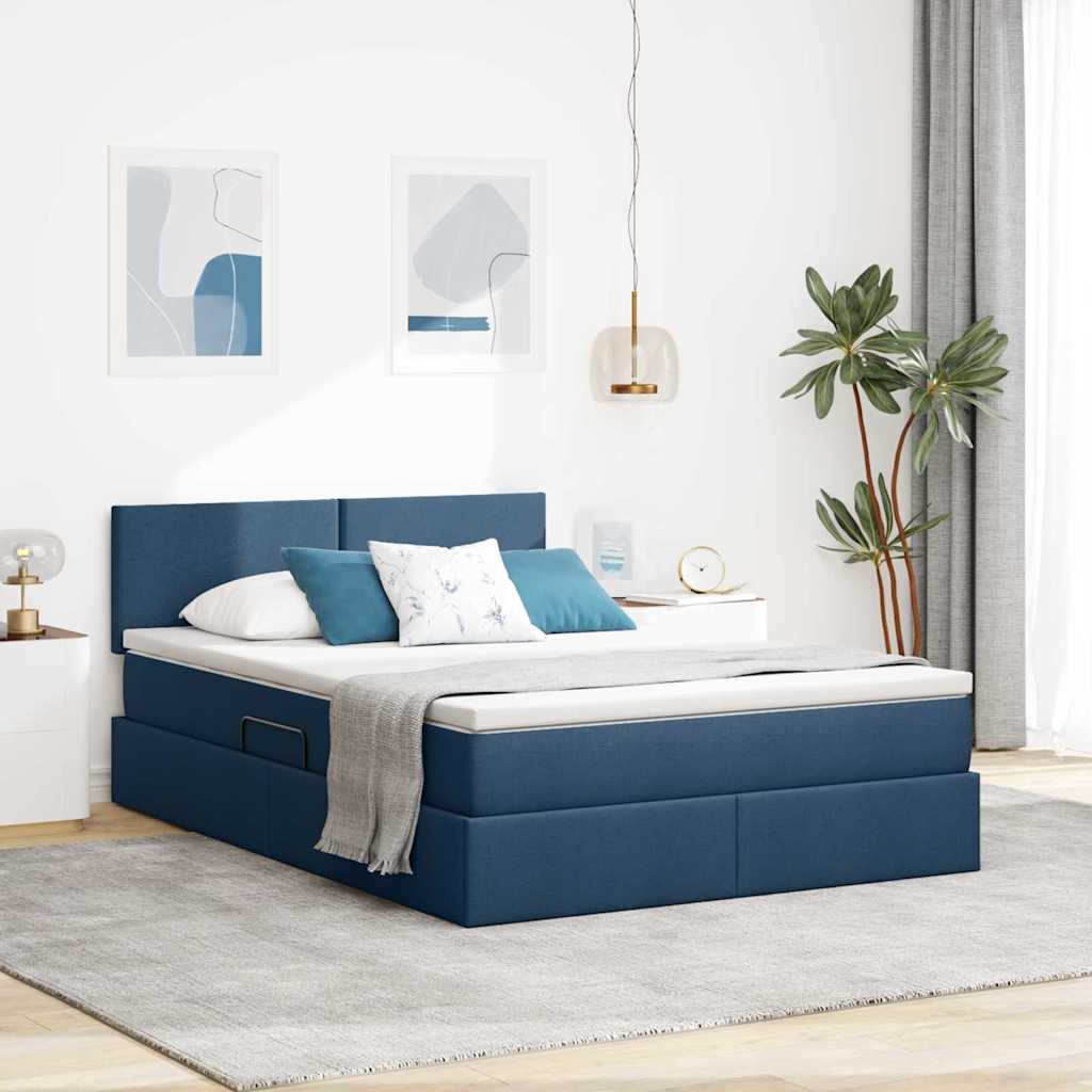 LED tárolós ágy matraccal Kék 140 x 200 cm Szövet
