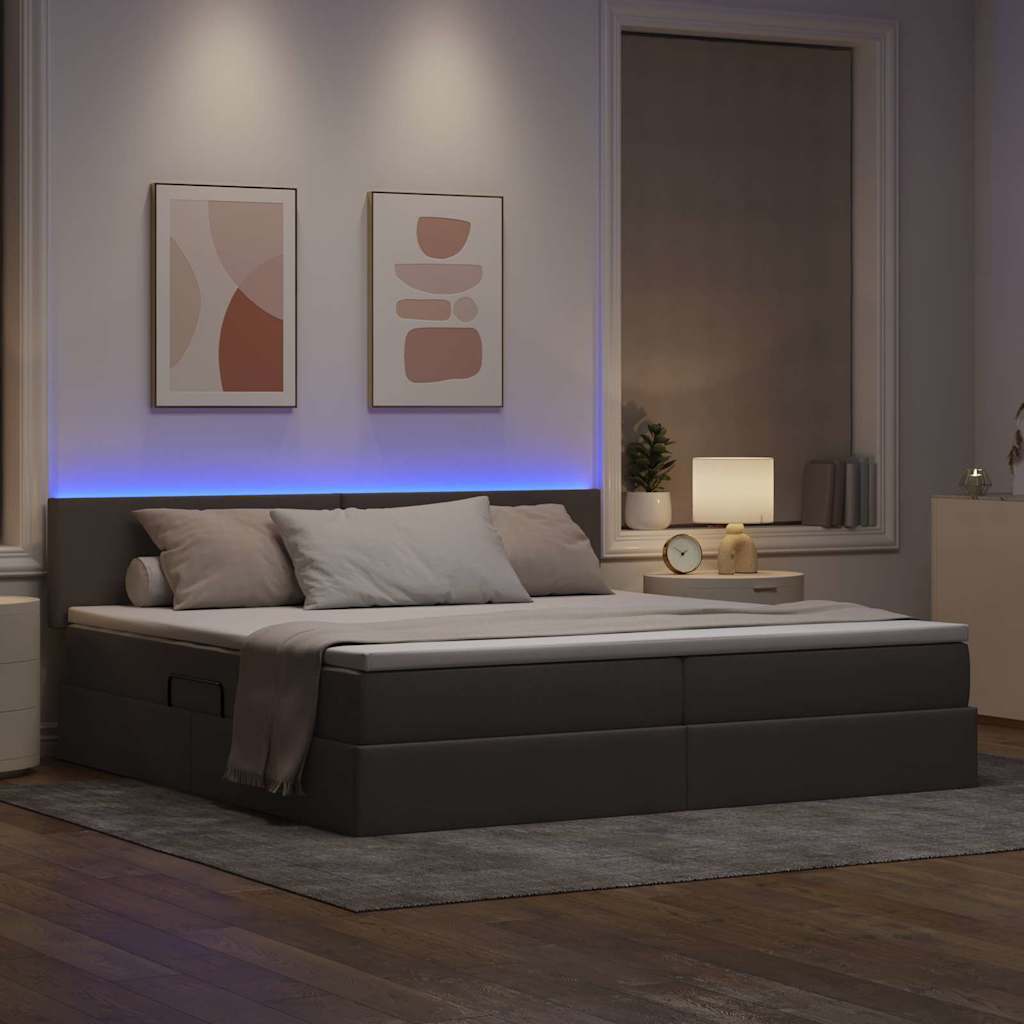 LED tárolós ágy matraccal Tópszínű 200 x 200 cm Szövet