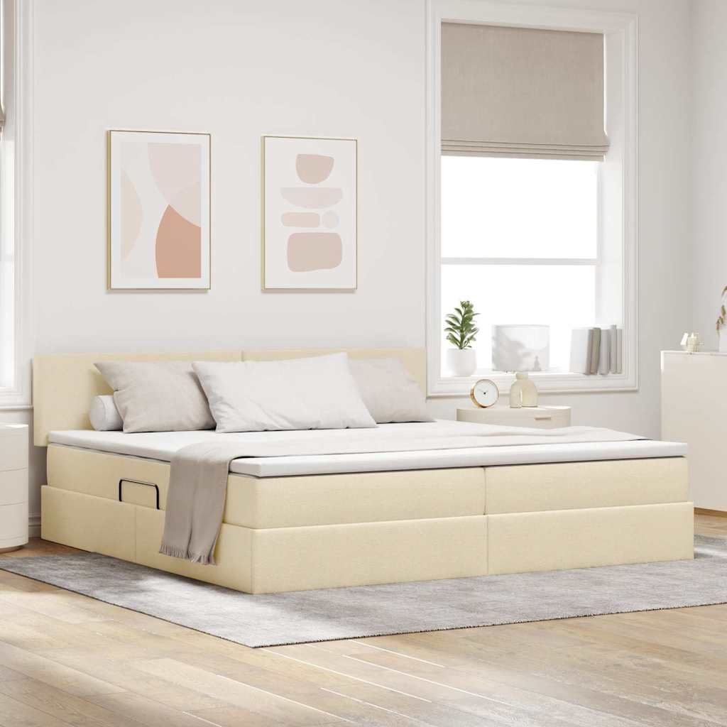 LED tárolós ágy matraccal Krém 200 x 200 cm Szövet