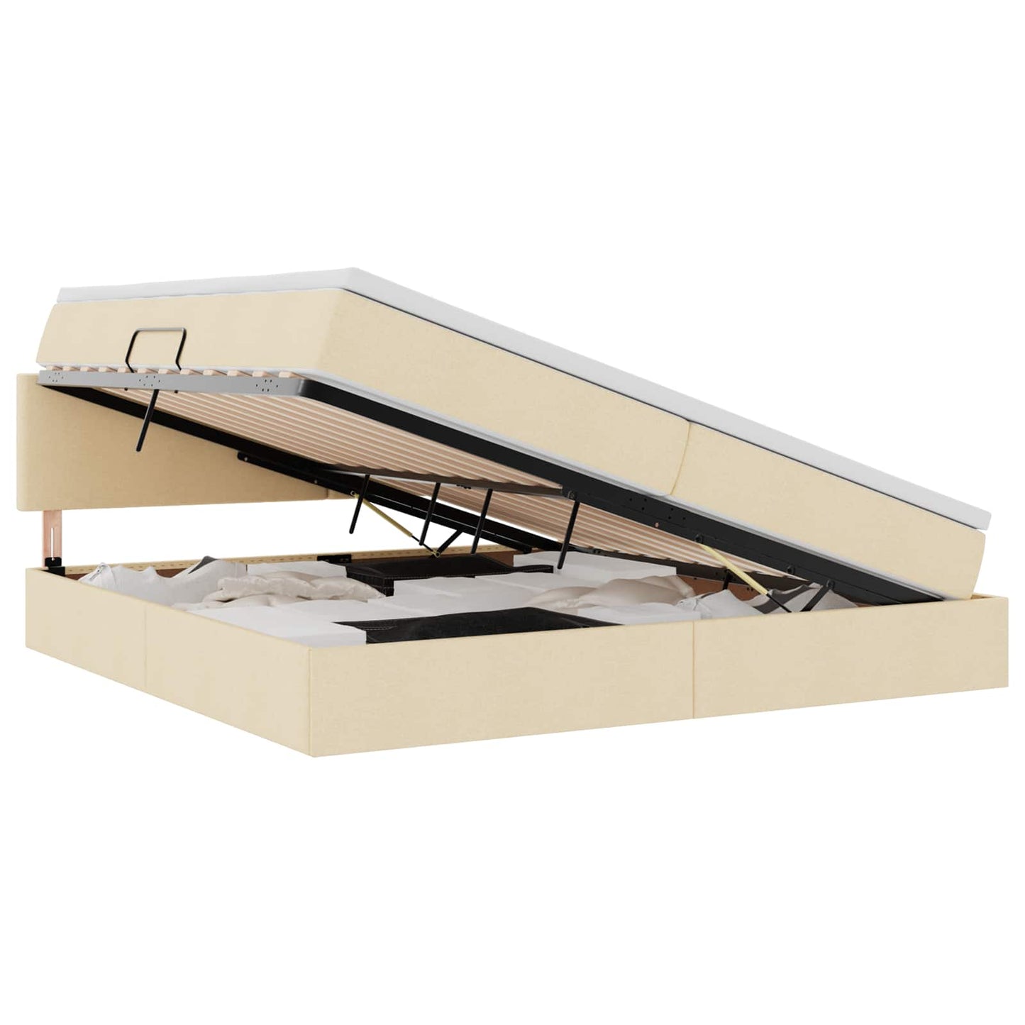 LED tárolós ágy matraccal Krém 200 x 200 cm Szövet