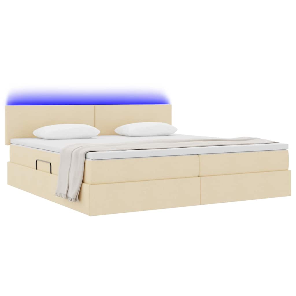 LED tárolós ágy matraccal Krém 200 x 200 cm Szövet