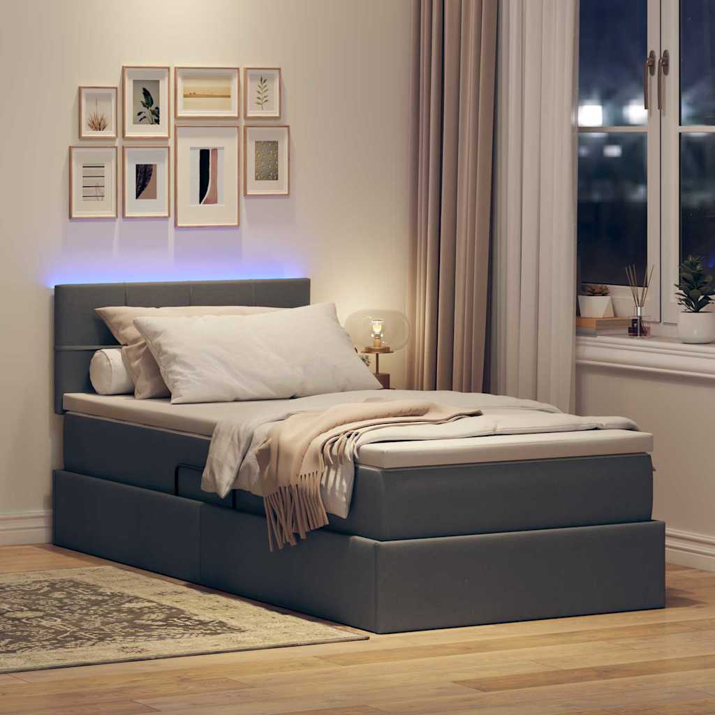 LED tárolós ágy matraccal Sötétszürke 90 x 190 cm Szövet