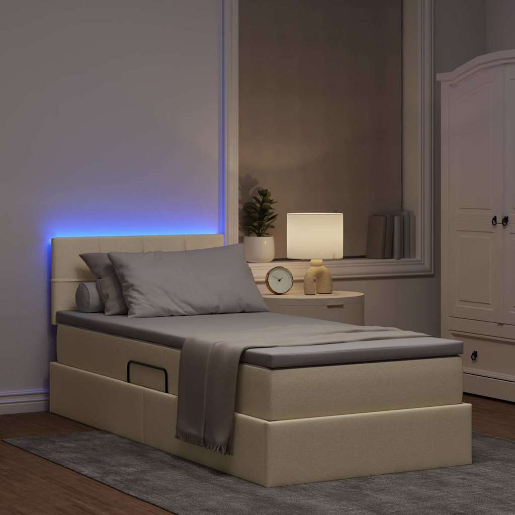 LED tárolós ágy matraccal Krém 90 x 190 cm Szövet