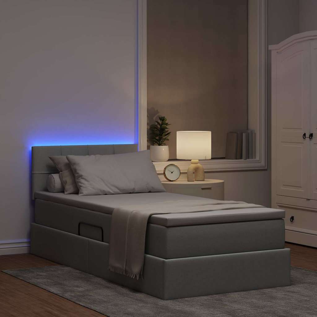LED tárolós ágy matraccal Világosszürke 100 x 200 cm Szövet