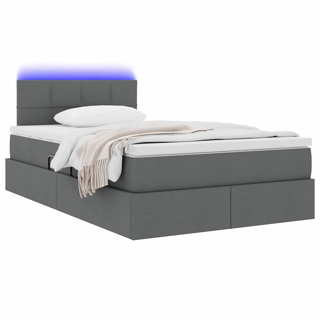 LED tárolós ágy matraccal Sötétszürke 120 x 190 cm Szövet