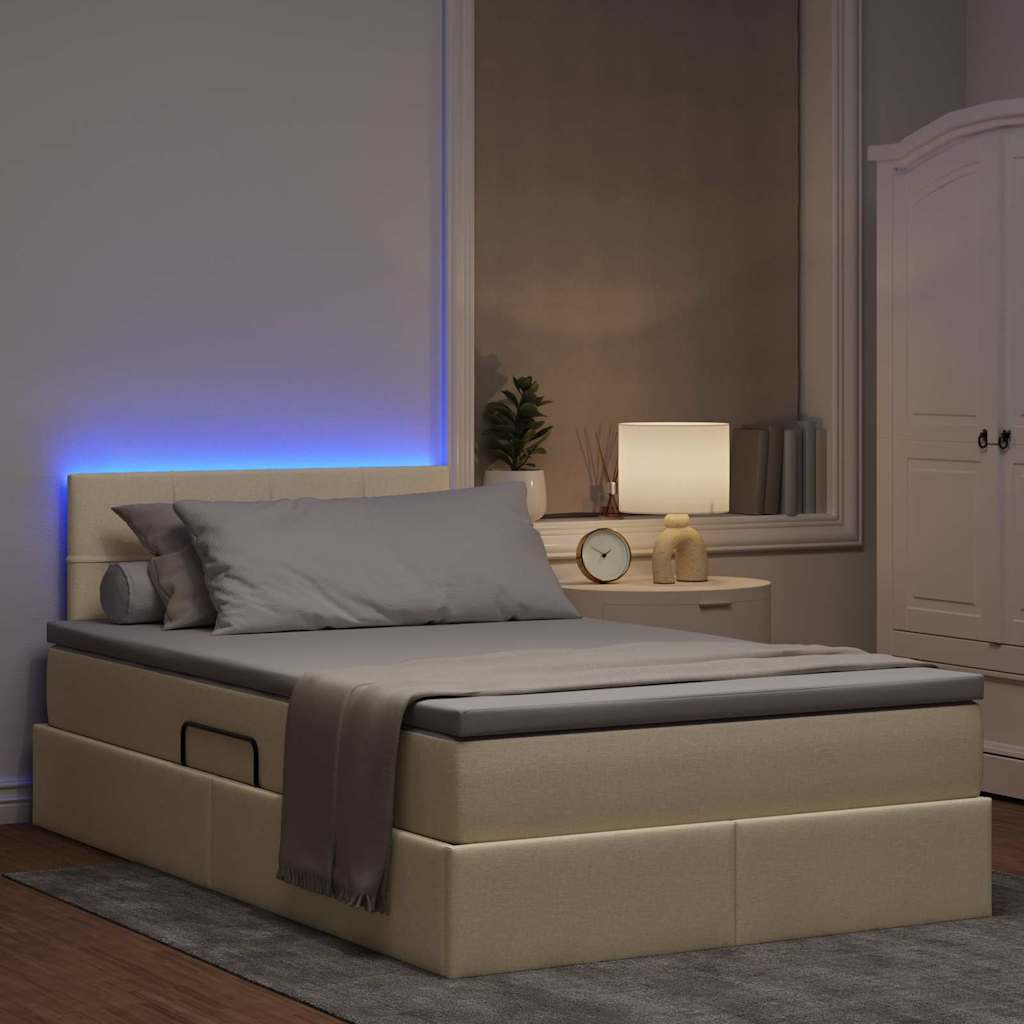 LED tárolós ágy matraccal Krémszínű 120 x 190 cm Szövet