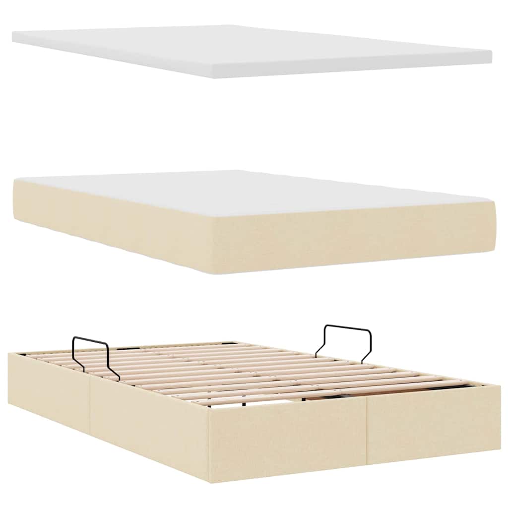 LED tárolós ágy matraccal Krémszínű 120 x 190 cm Szövet