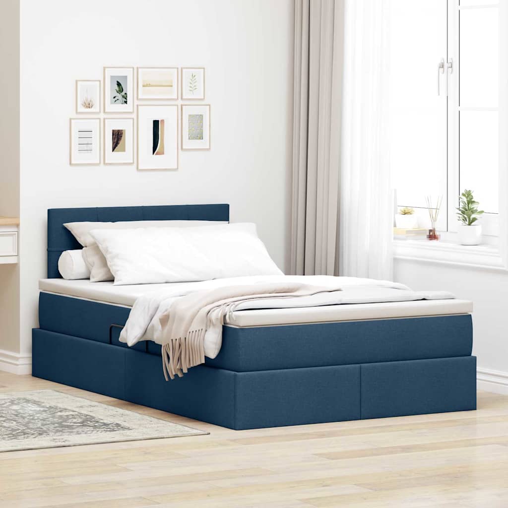 LED tárolós ágy matraccal Kék 120 x 190 cm Szövet