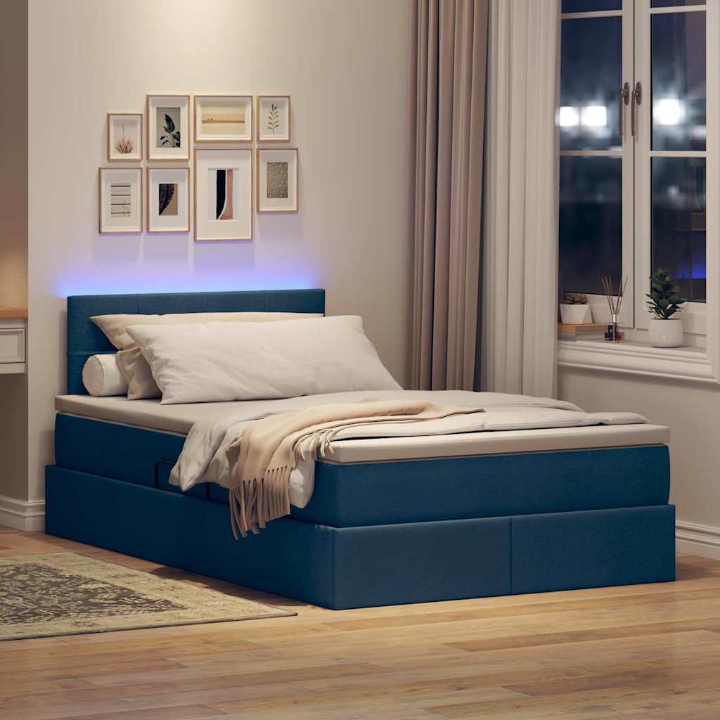 LED tárolós ágy matraccal Kék 120 x 200 cm Szövet