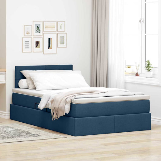 LED tárolós ágy matraccal Kék 120 x 200 cm Szövet