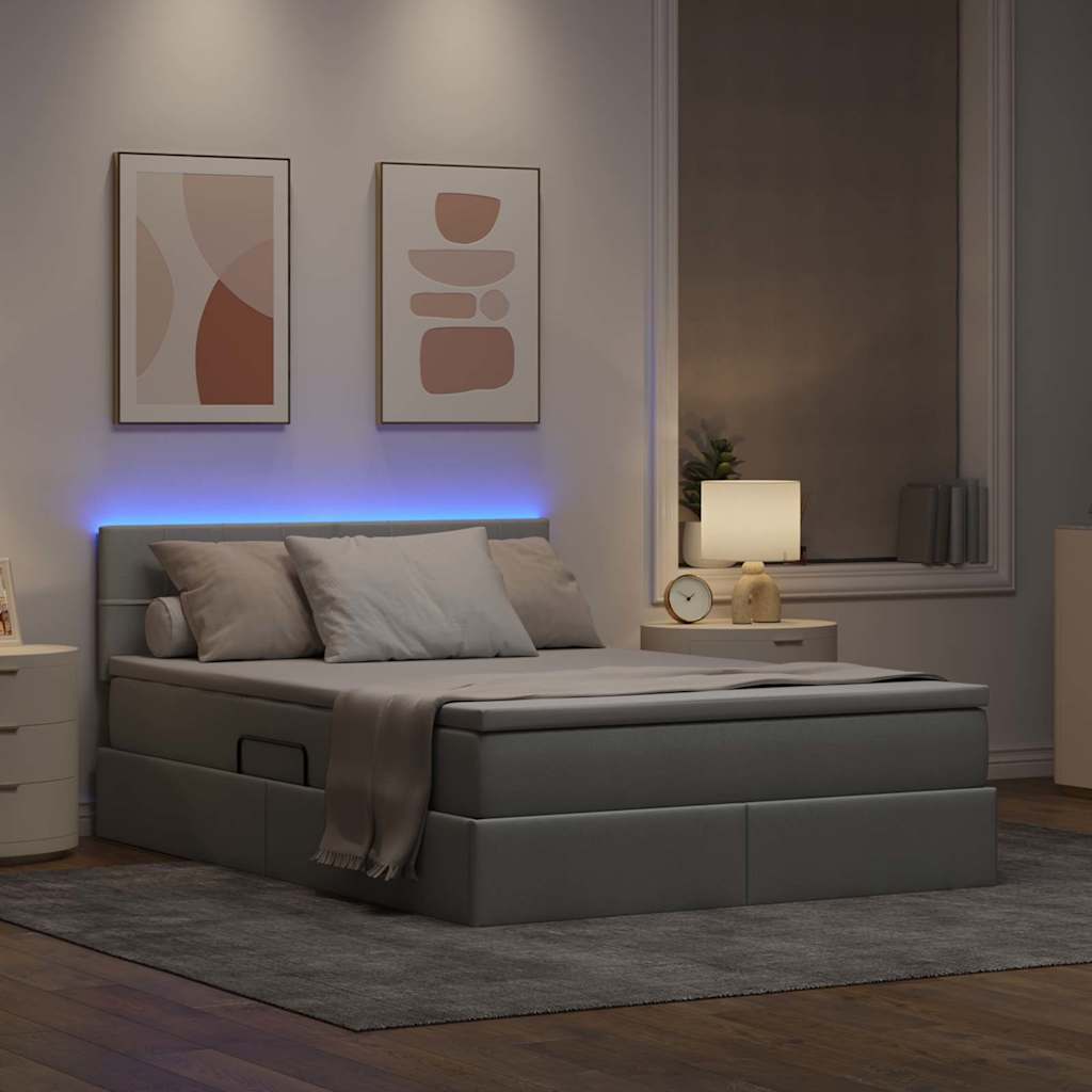 LED tárolós ágy matraccal Világosszürke 140 x 190 cm Szövet