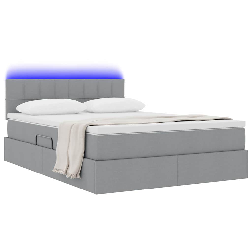 LED tárolós ágy matraccal Világosszürke 140 x 190 cm Szövet