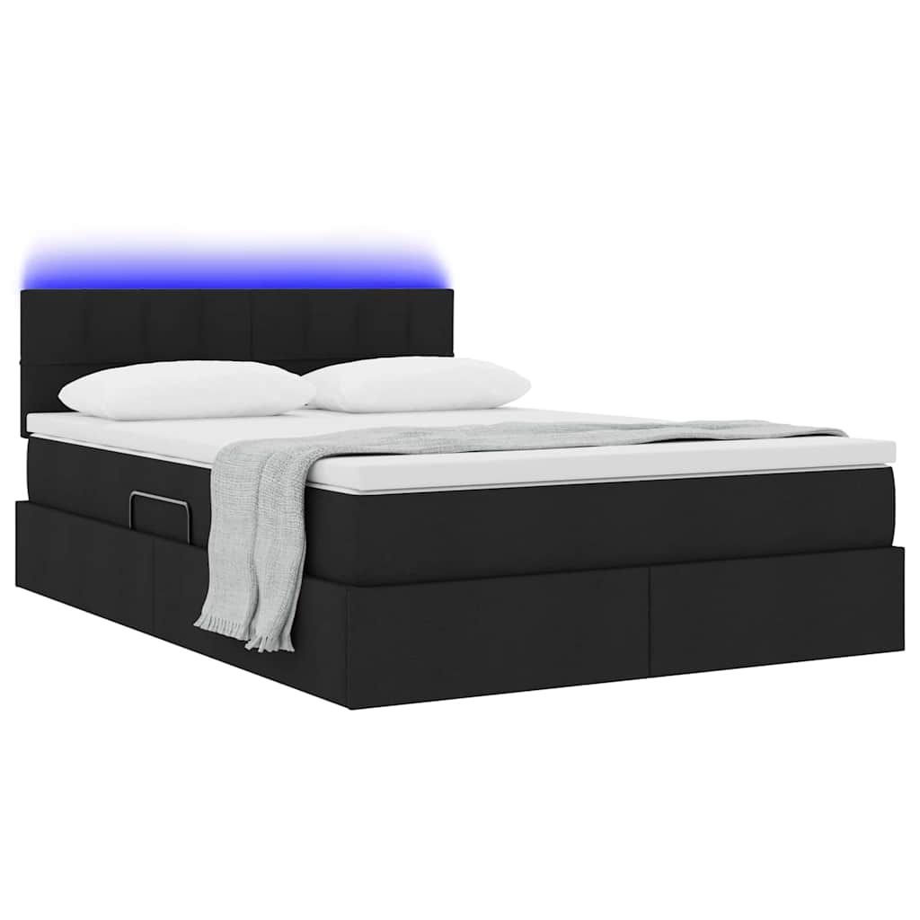 LED tárolós ágy matraccal Fekete 140 x 190 cm Szövet