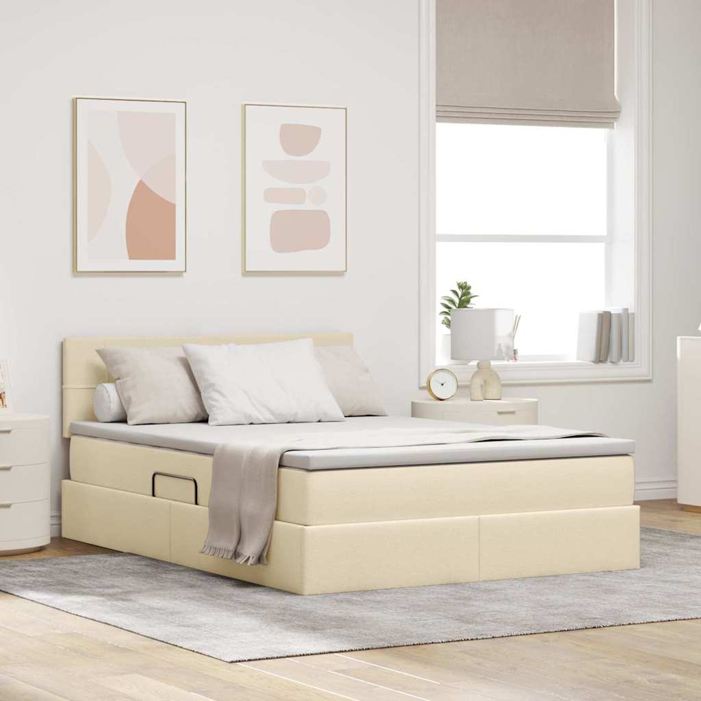 LED tárolós ágy matraccal Krém 140 x 190 cm Szövet