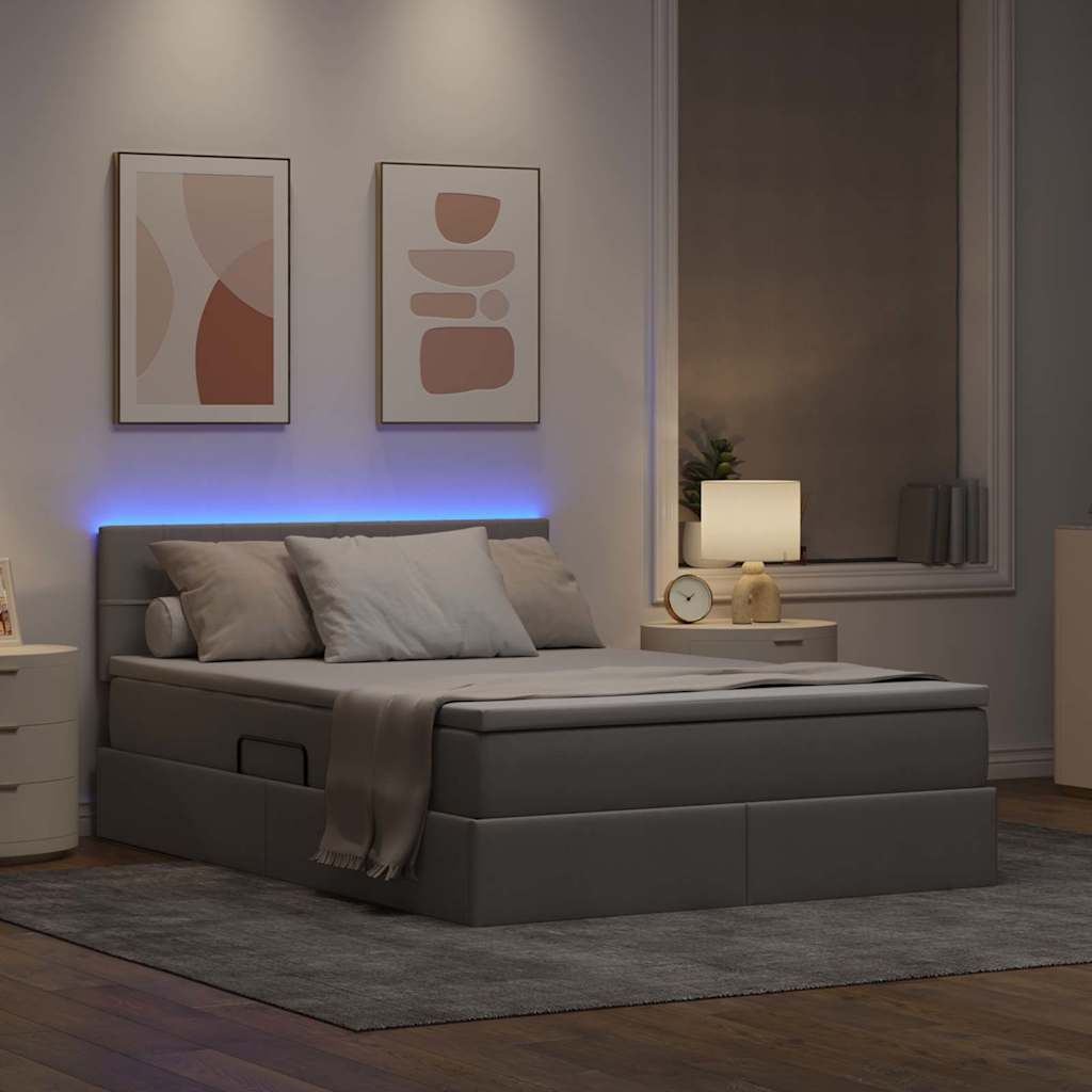 LED tárolós ágy matraccal Tópszínű 140 x 200 cm Szövet