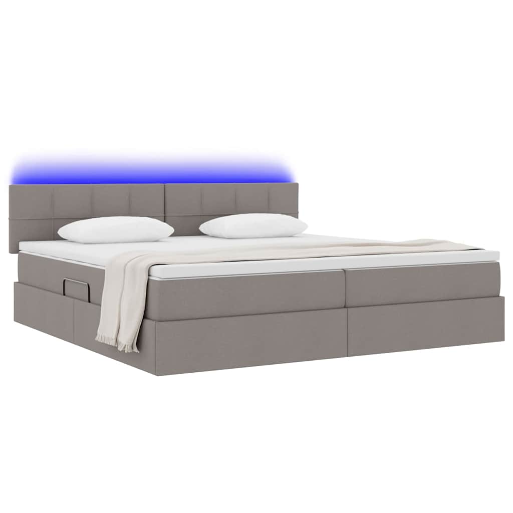 LED tárolós ágy matraccal Tópszínű 200 x 200 cm Szövet