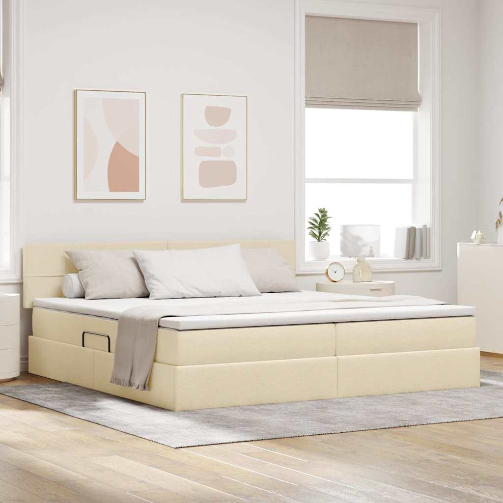 LED tárolós ágy matraccal Krém 200 x 200 cm Szövet