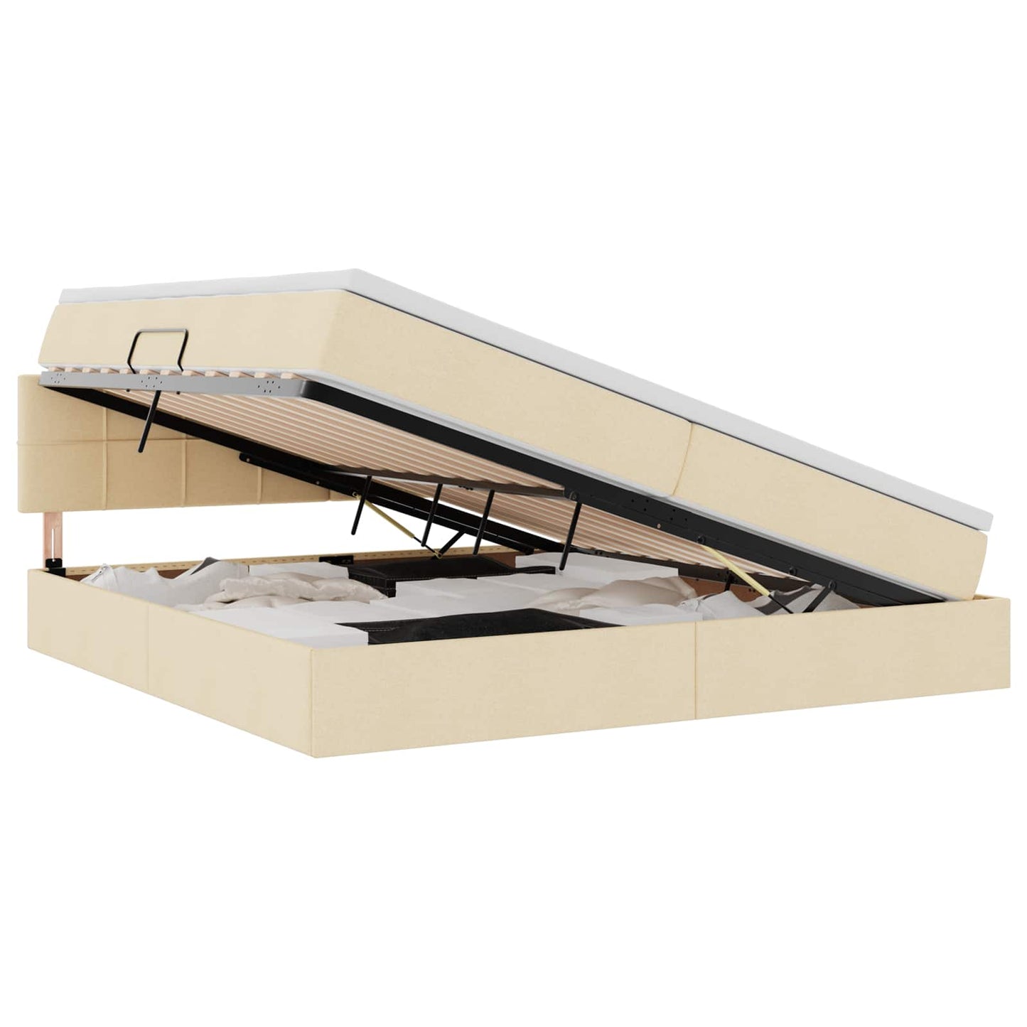 LED tárolós ágy matraccal Krém 200 x 200 cm Szövet