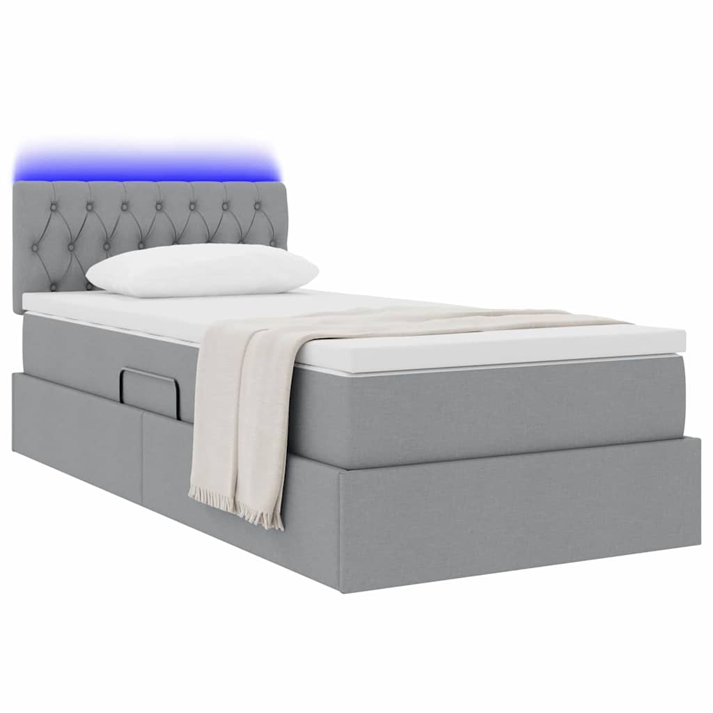 LED tárolós ágy matraccal Világosszürke 90 x 190 cm Szövet