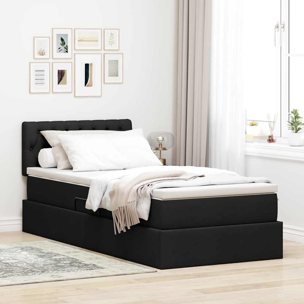 LED tárolós ágy matraccal Fekete 90 x 190 cm Szövet