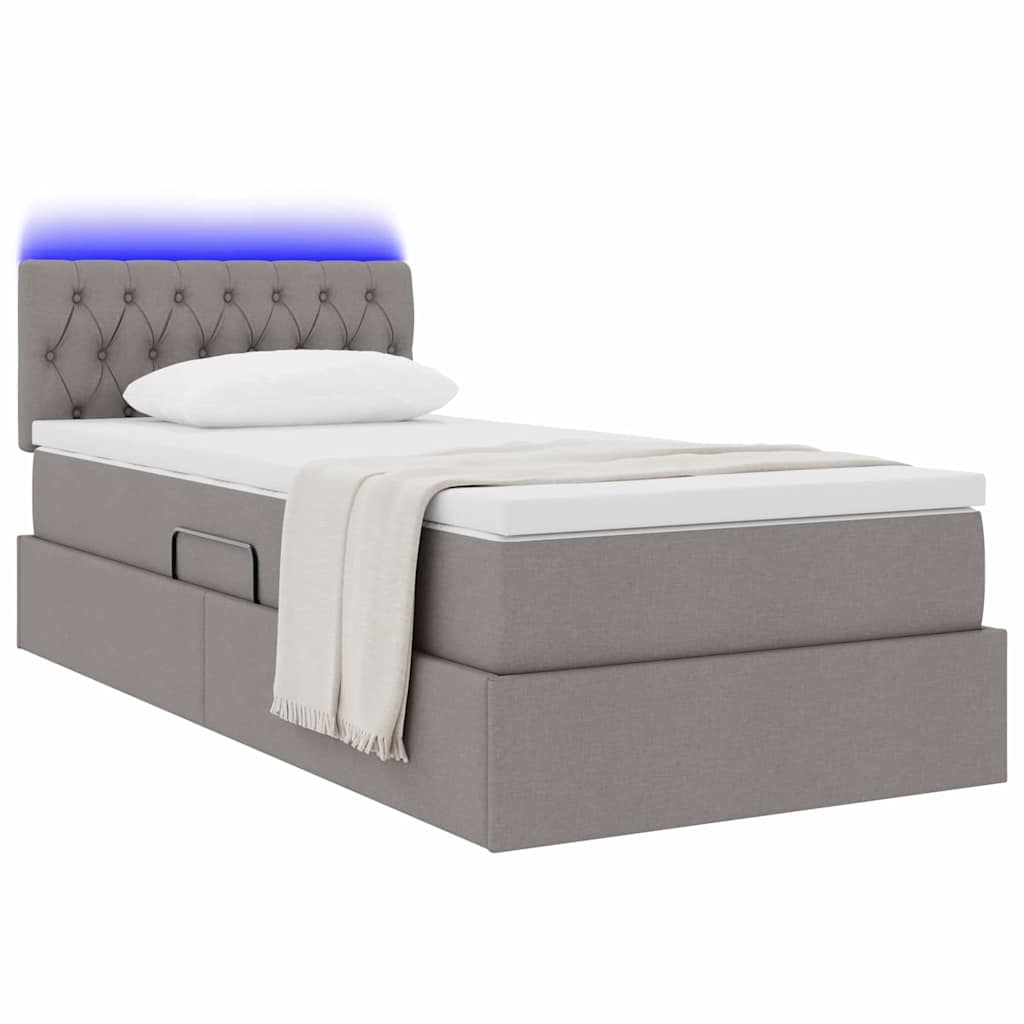 LED tárolós ágy matraccal Tópszínű 90 x 190 cm Szövet
