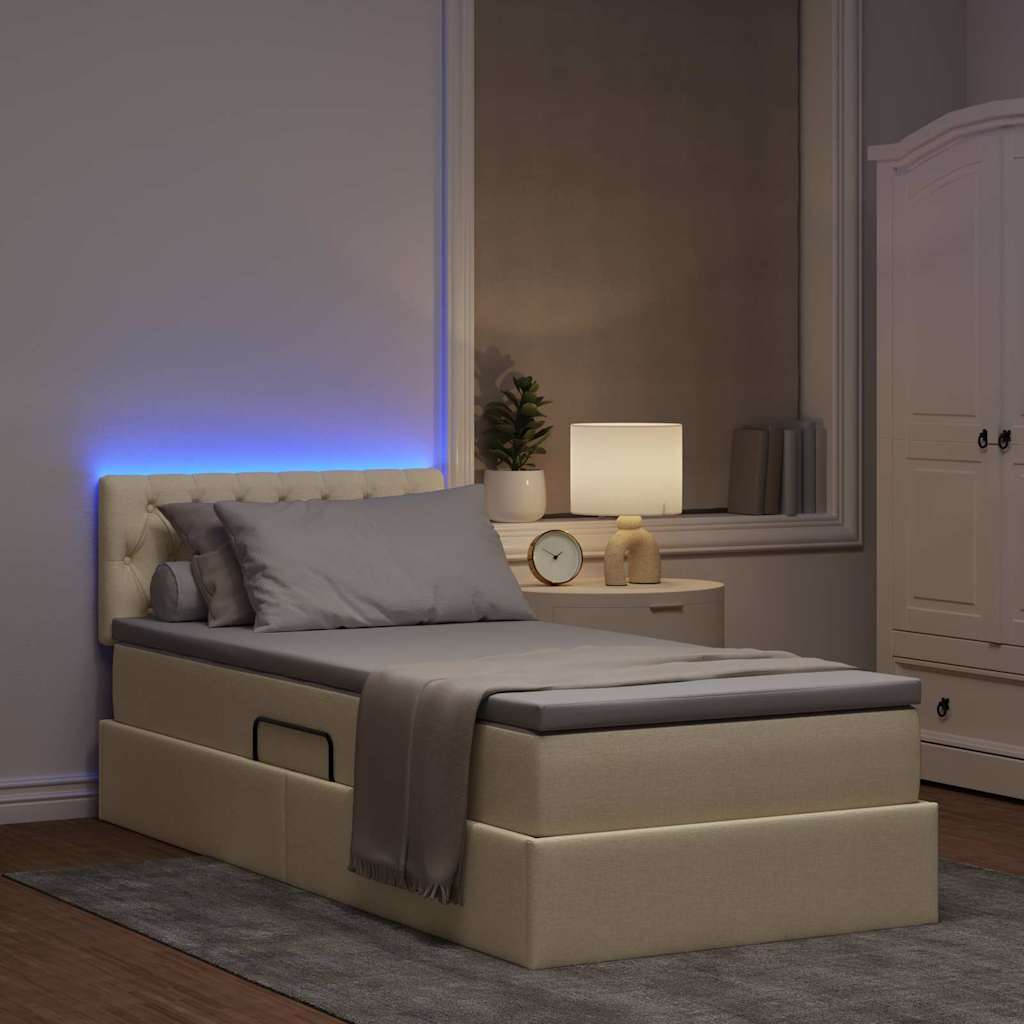 LED tárolós ágy matraccal Krém 90 x 190 cm Szövet