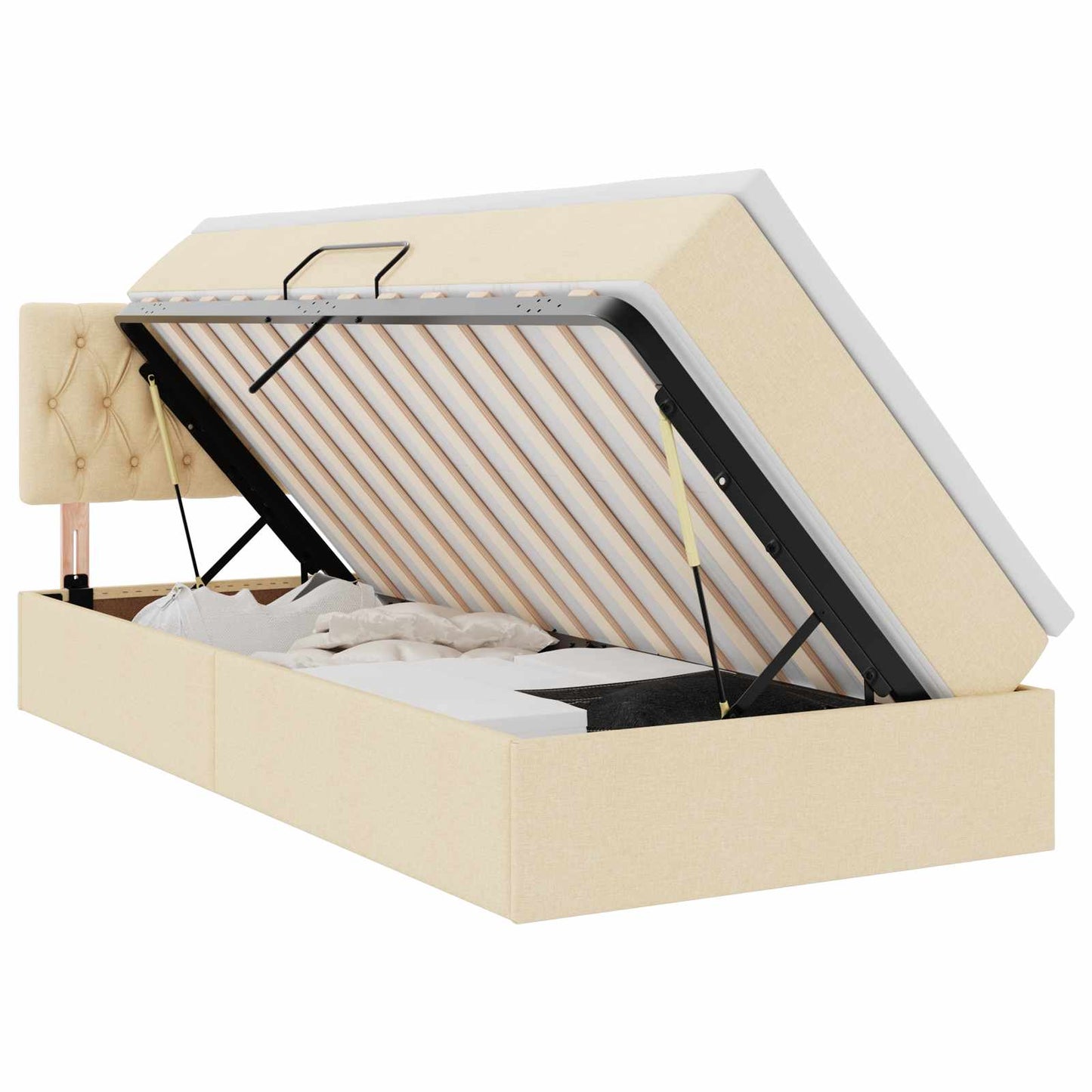 LED tárolós ágy matraccal Krém 90 x 190 cm Szövet
