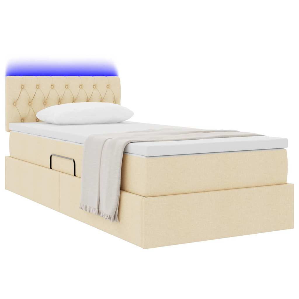 LED tárolós ágy matraccal Krém 90 x 190 cm Szövet