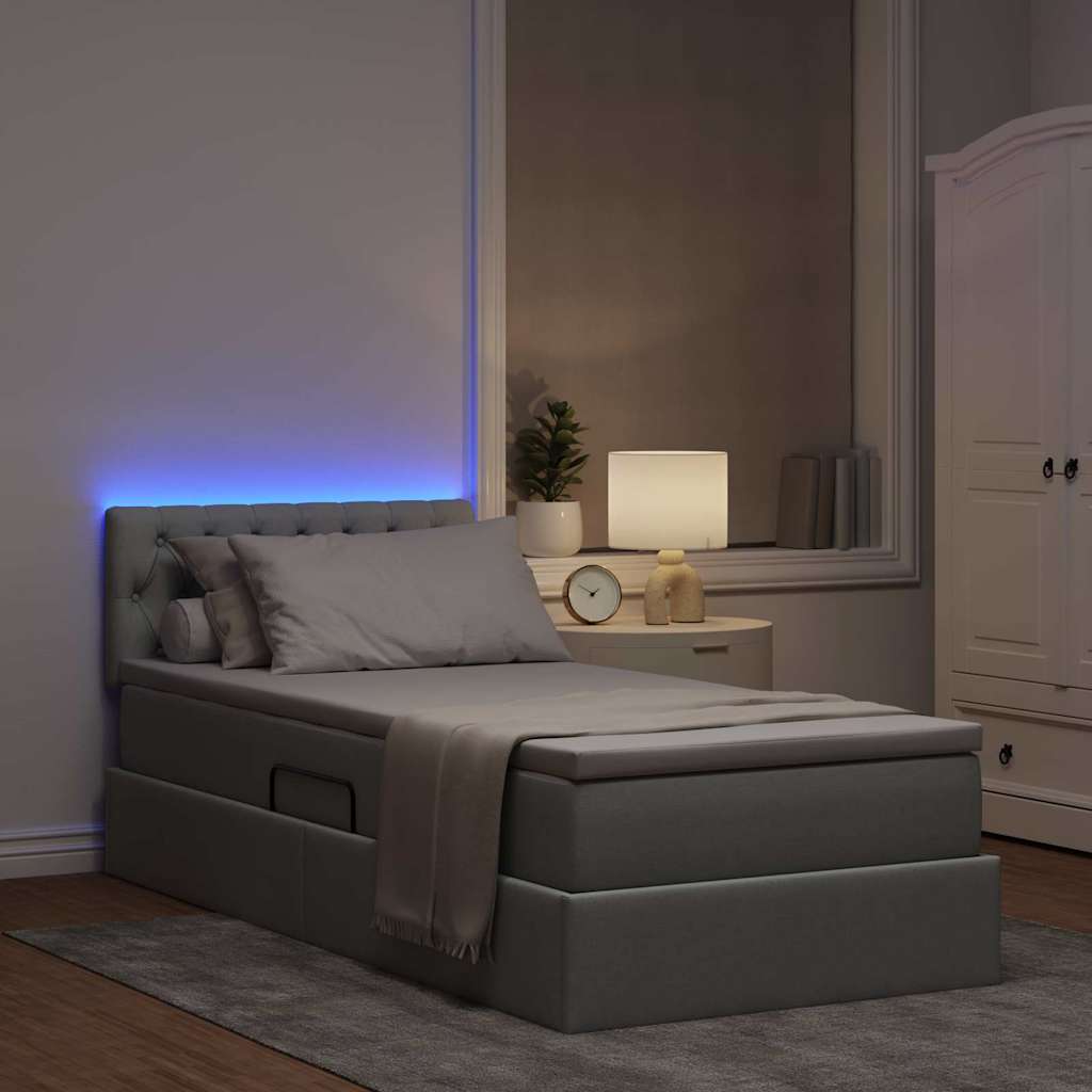 LED tárolós ágy matraccal Világosszürke 90 x 200 cm Szövet