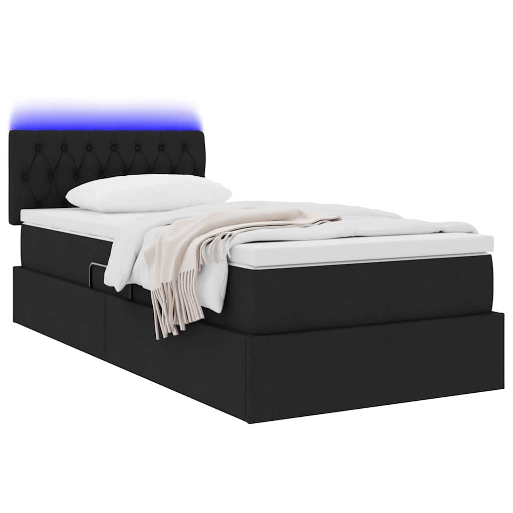 LED tárolós ágy matraccal Fekete 90 x 200 cm Szövet