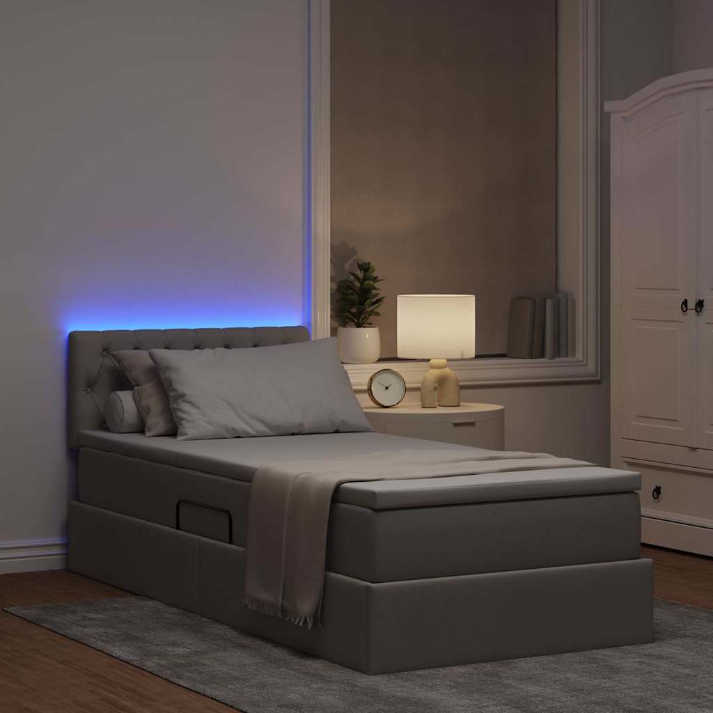 LED tárolós ágy matraccal Tópszínű 90 x 200 cm Szövet