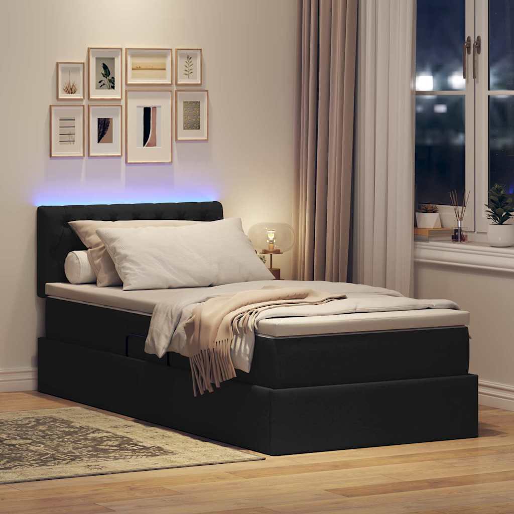 LED tárolós ágy matraccal Fekete 100 x 200 cm Szövet