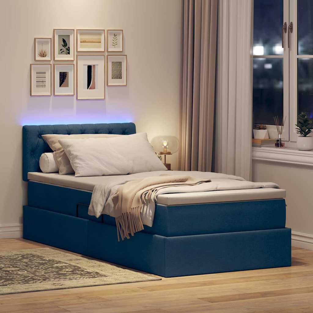 LED tárolós ágy matraccal Kék 100 x 200 cm Szövet