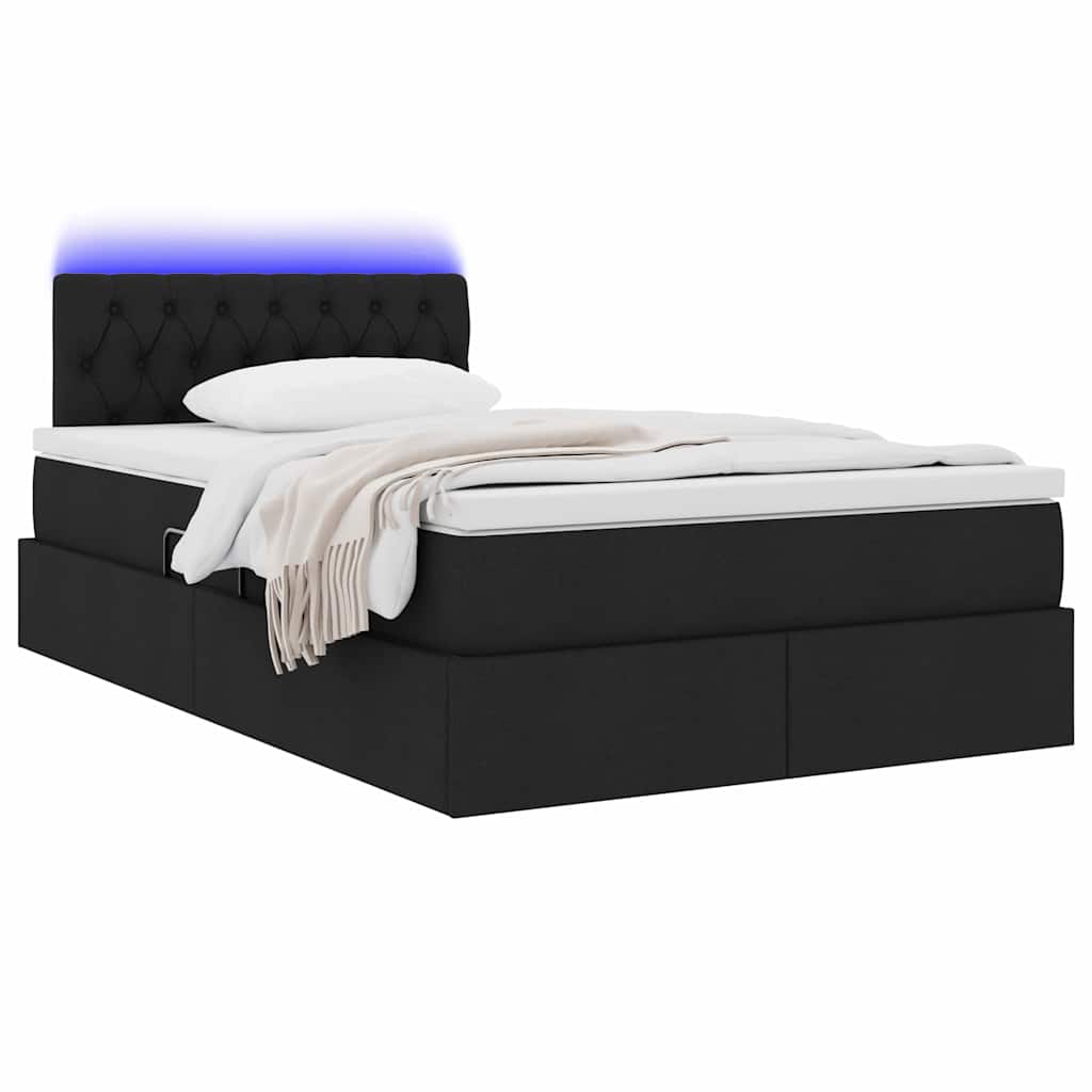LED tárolós ágy matraccal Fekete 120 x 200 cm Szövet