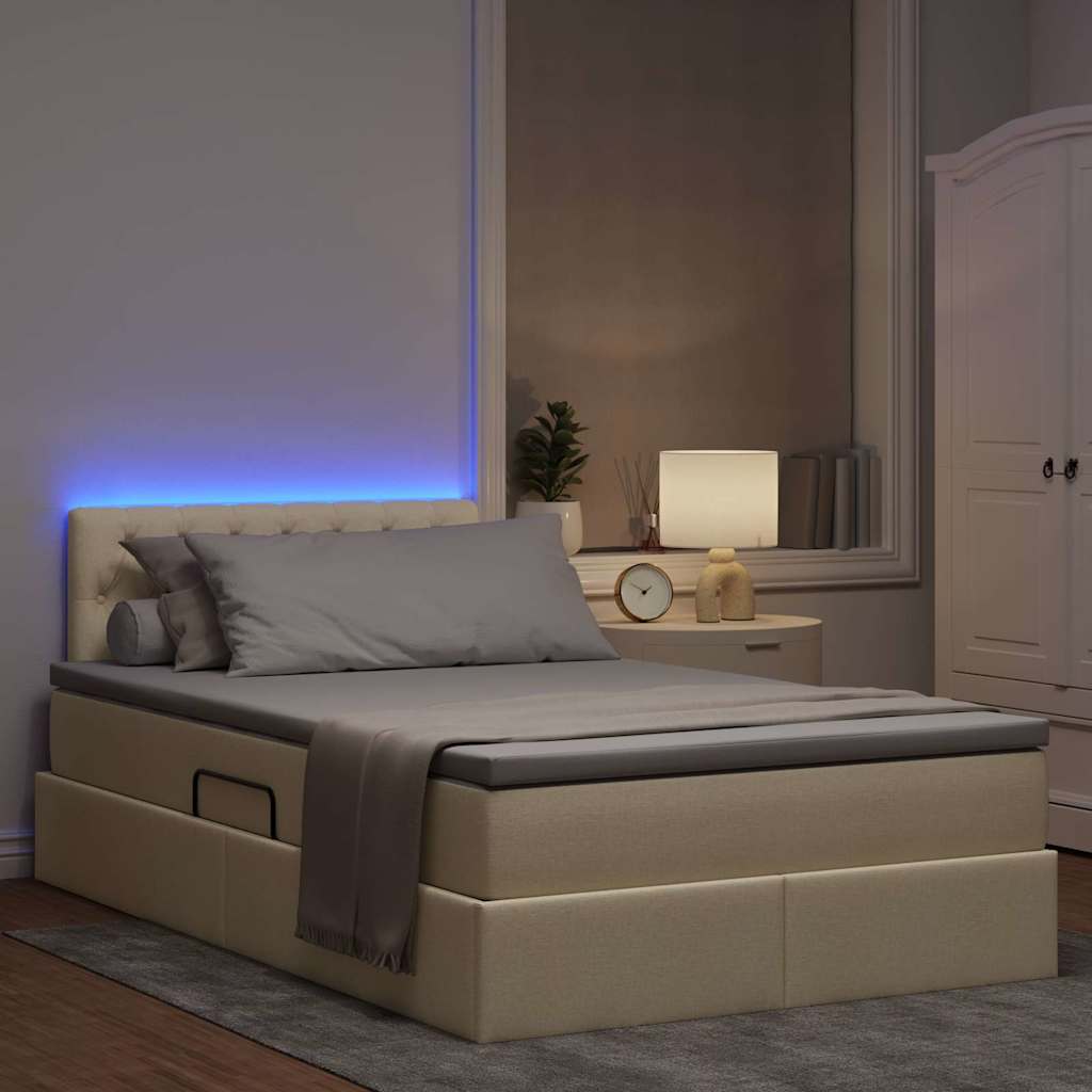 LED tárolós ágy matraccal Krém 120 x 200 cm Szövet