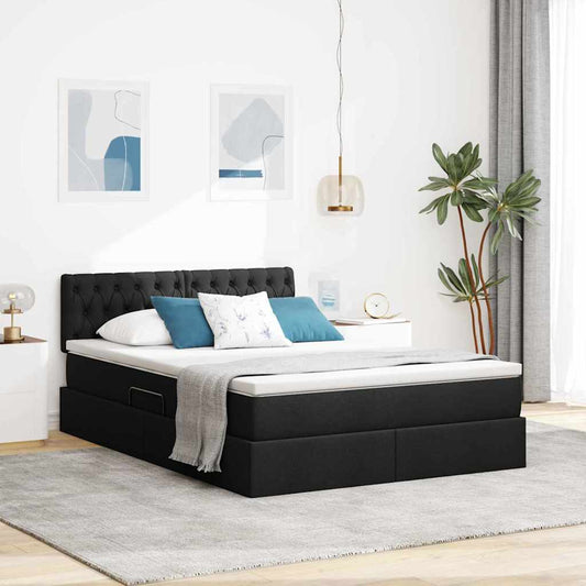 LED tárolós ágy matraccal Fekete 140 x 190 cm Szövet