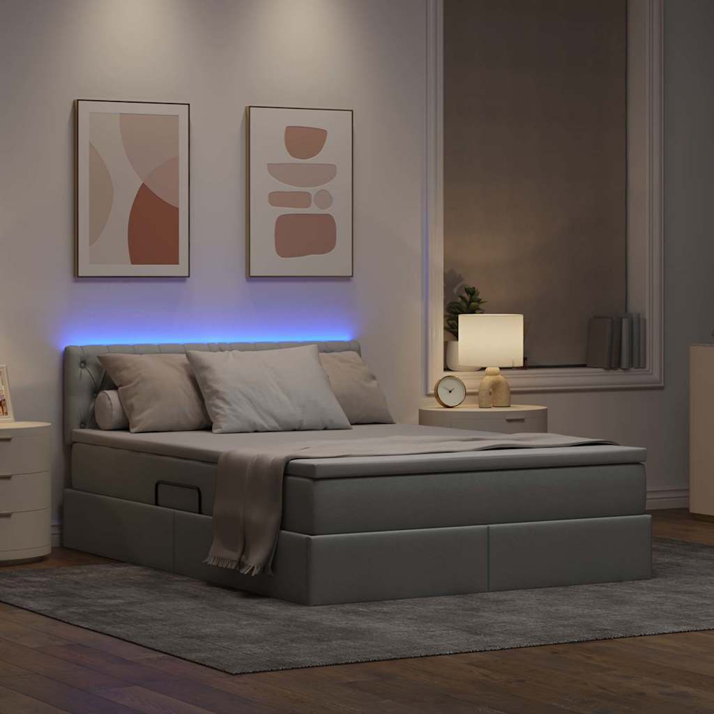 LED tárolós ágy matraccal Világosszürke 140 x 200 cm Szövet